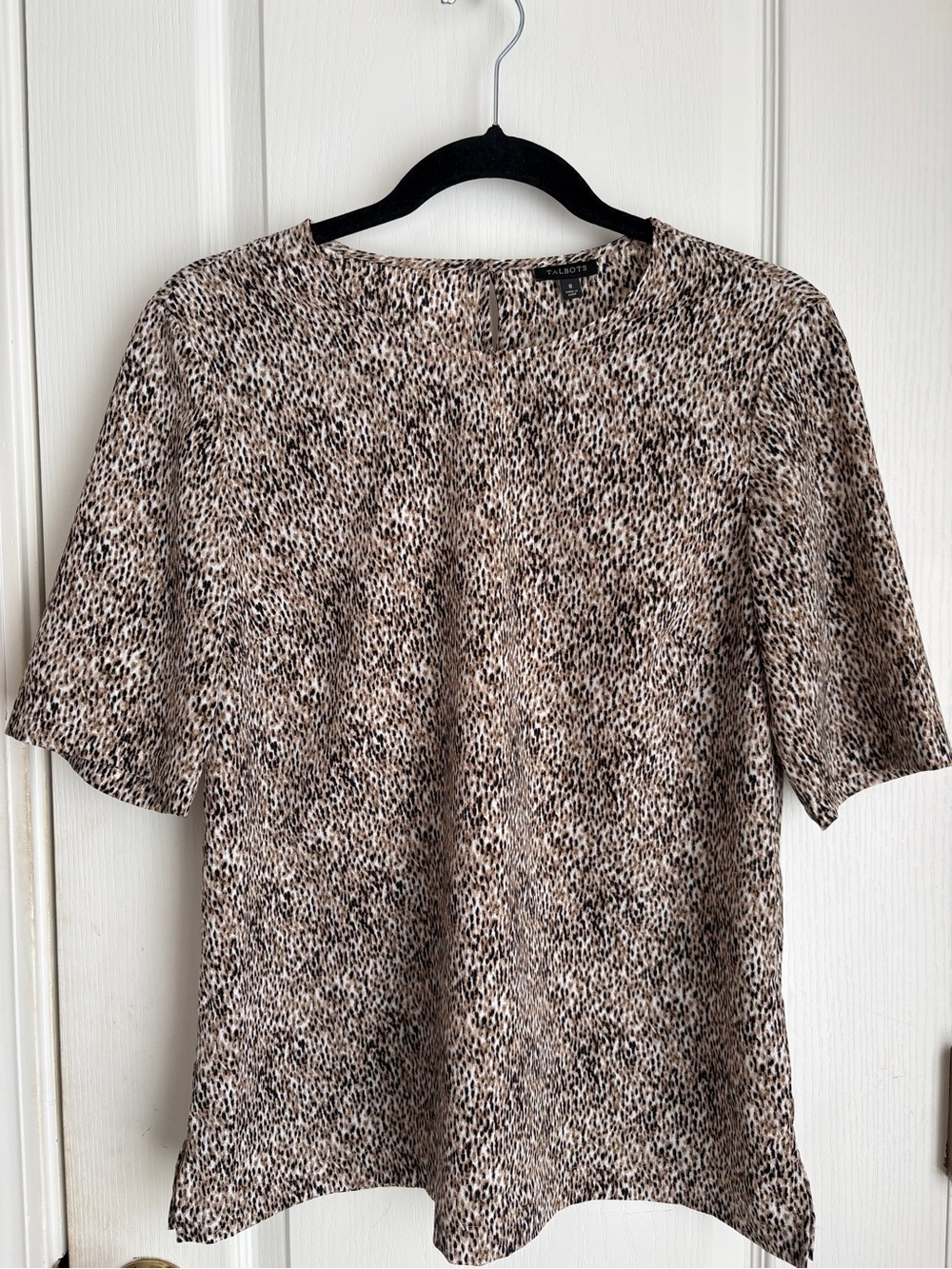 Talbots Animal Print Short Sleeve Boxy Top-Black/Brown Size 8
